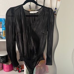 Sheer long sleeve black bodysuit